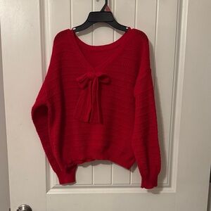 Red Sweater with Bow Detail SHEIN